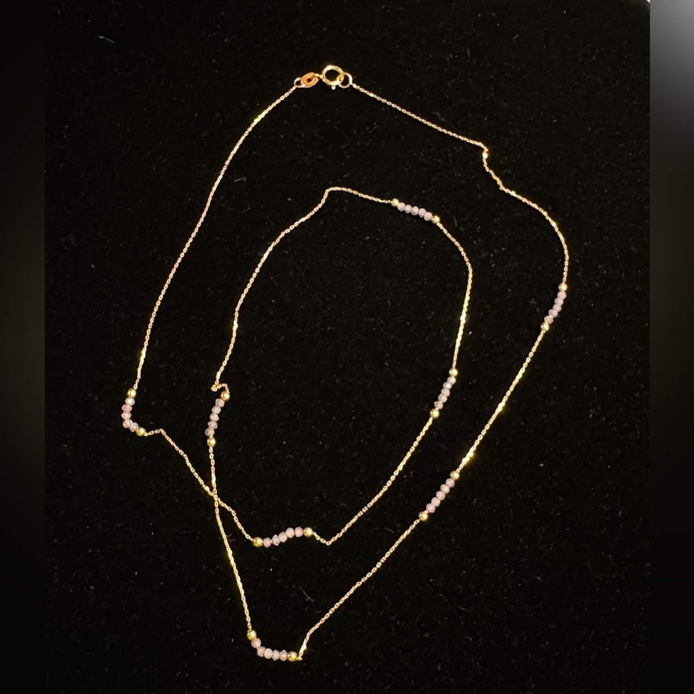 10k Yellow Gold Amethyst Bead Station Necklace (109)